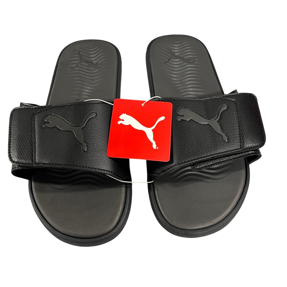 Puma Starcat Tech Slides Men 10 Black Asphalt Adjustable Hook Loop Sandals